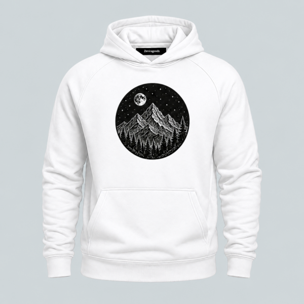 White tranquil peaks mountain graphic hoodie